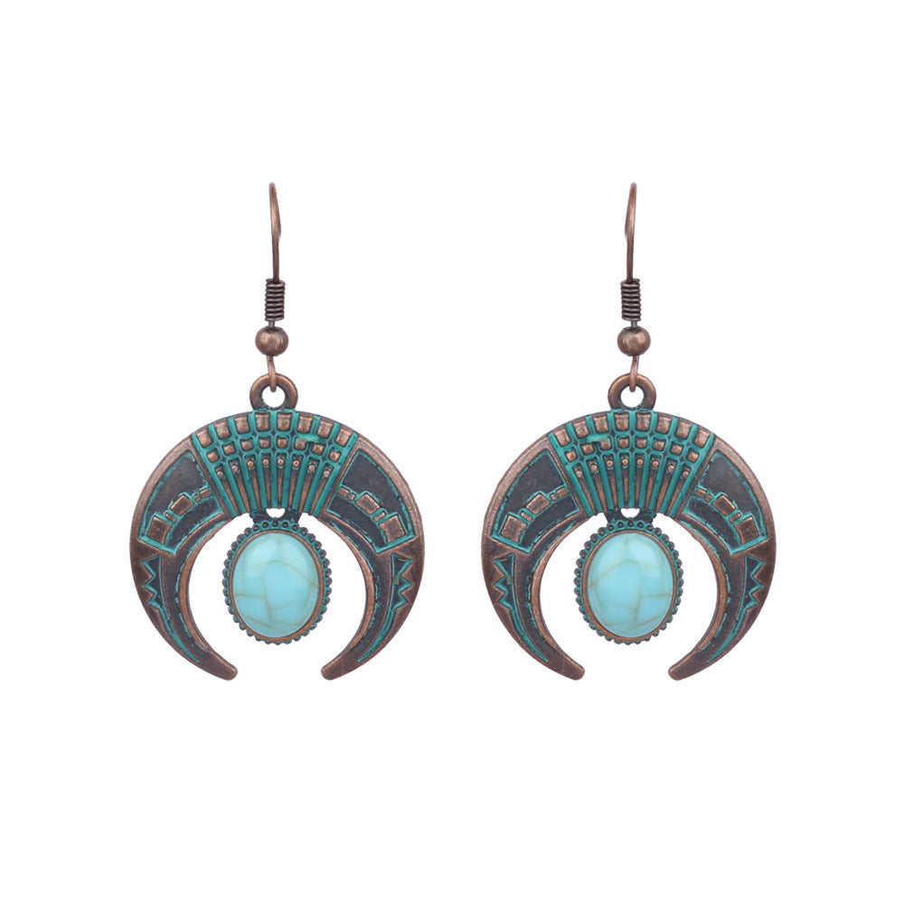 Wholesale Vintage Geometric Turquoise Tassel Earrings